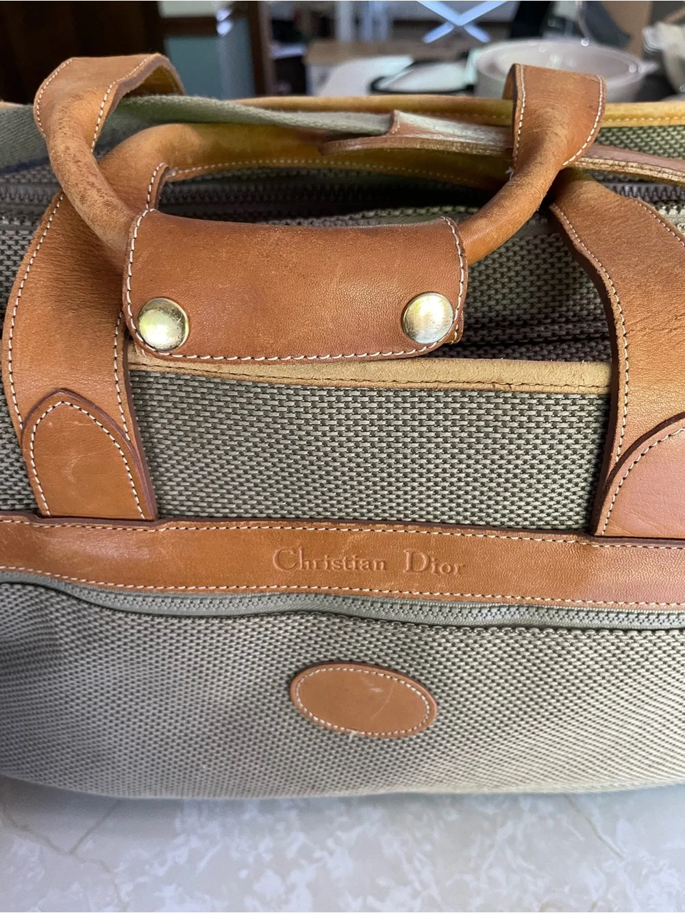 Vintage Christian Dior Garment Bag Suitcase Travel Bag Canvas Leather Carry On - Picture 2 of 14